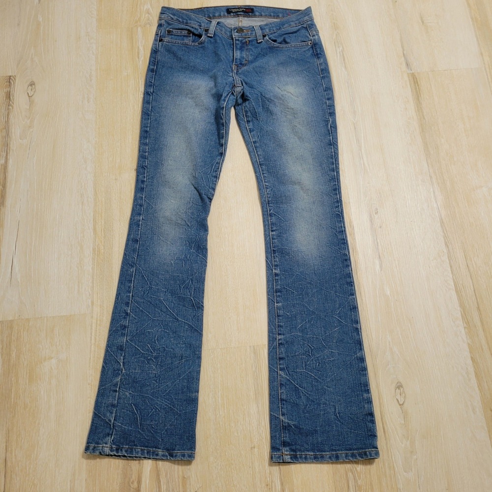 Y2K American Eagle Bootcut Jeans Womens 0 Blue Low Rise Pleated Pocket 7801